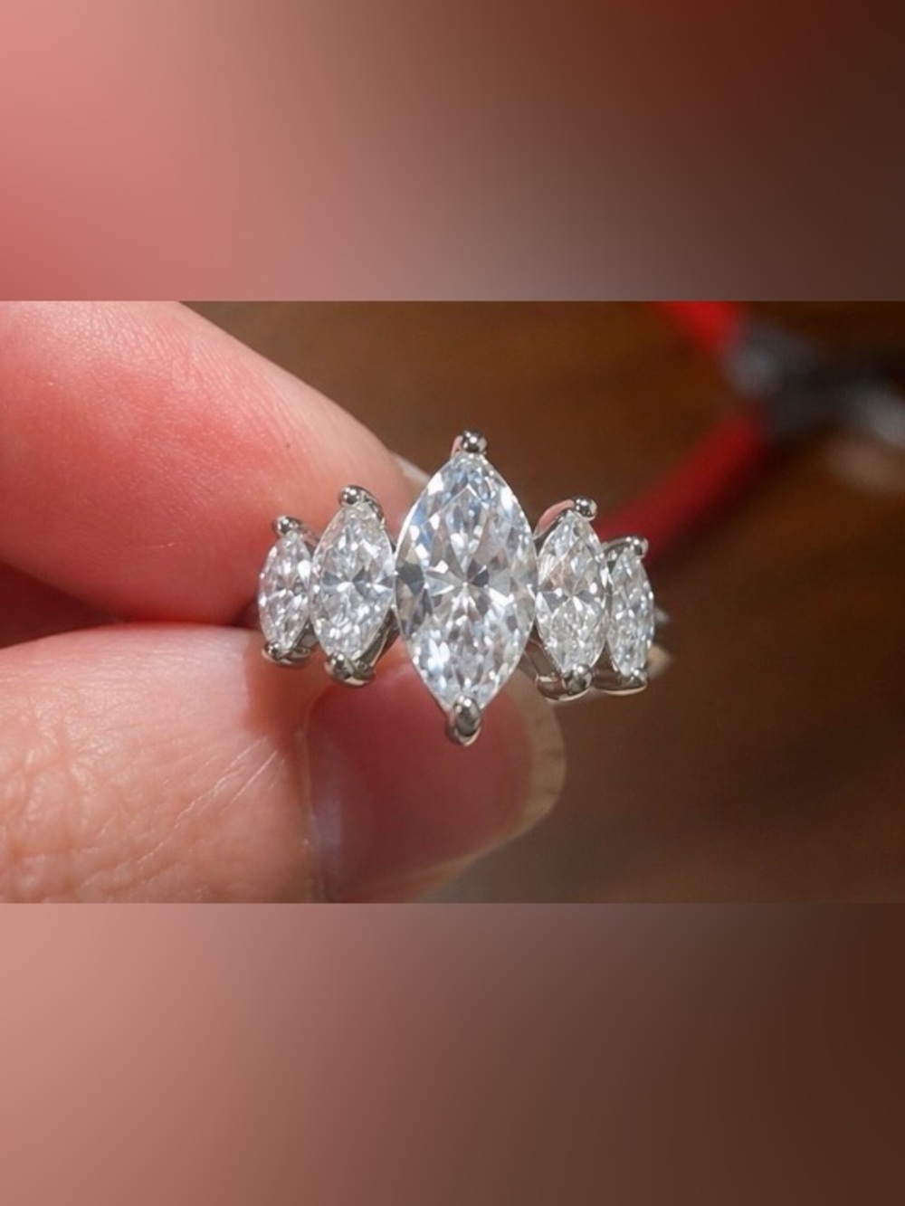 Marquise Moissanite Engagement Ring 5 Stone 3.6ct Wedding Ring - Picture 4 of 5